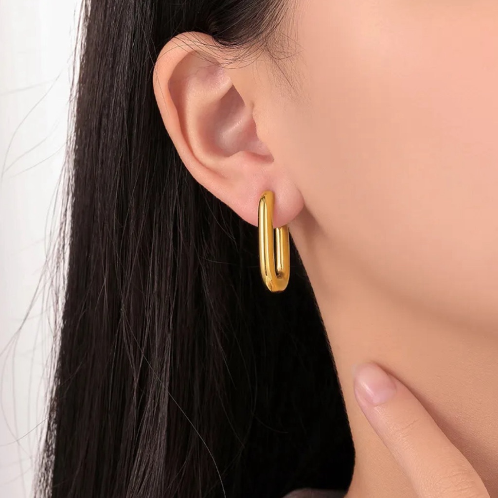 U-Shaped Earrings, Cut Link Earrings, 18k Gold Plated Earrings